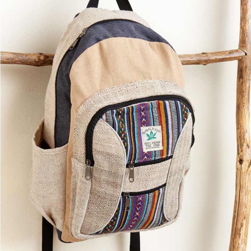 Small Grey Hemp Jacquard Backpack